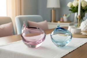 Kristallen Vazen | Rood/roze en Blauw | Druppelvaas