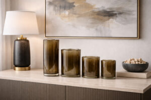 Cilinder Vazen Robuust | Bruin Platinum | Parelmoer glans | 16cm-37cm