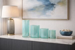 Cilinder Vazen Robuust | Turquoise | Parelmoer glans | 16cm-37cm