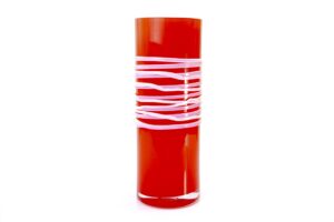 Cylinder Vases Red with White Spiral.