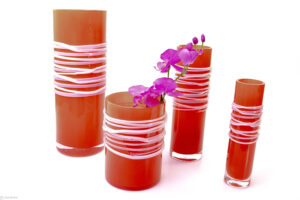 Cylinder Vases Red with White Spiral.