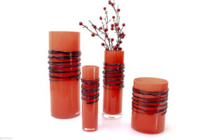 Cylinder Vases Red with Black Spiral.