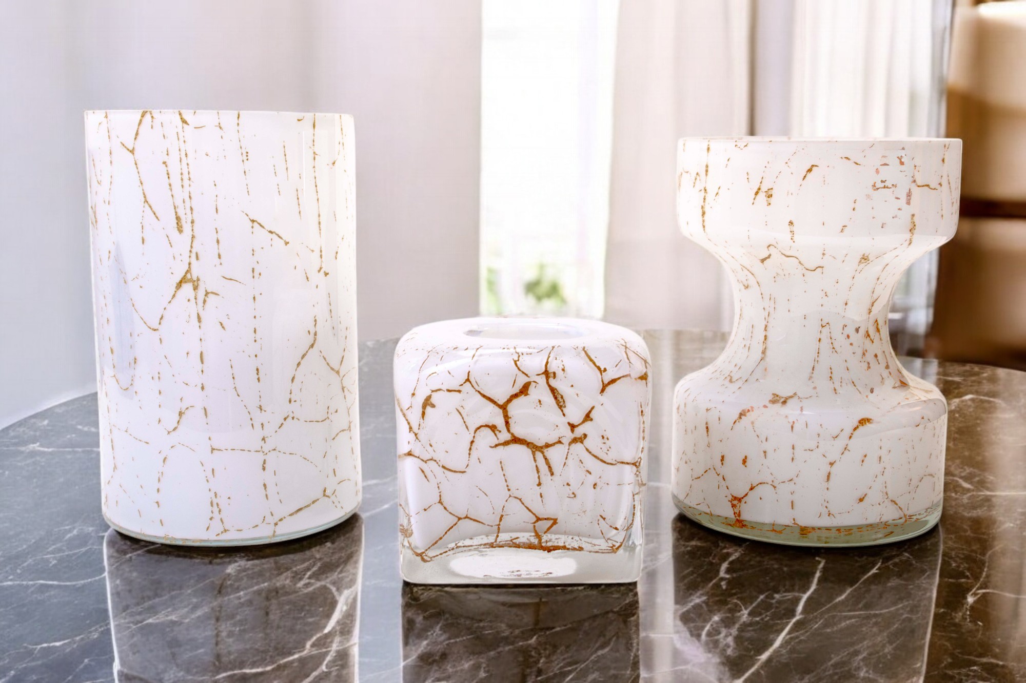 Vazen Set Wit Bladgoud | Luxe Bloemen Vazen - Afbeelding 3