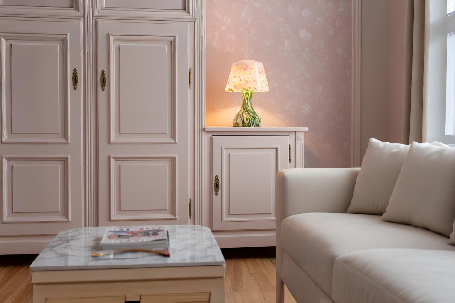 Mushroom Lamp | Green & Pink | Mondgeblazen - Afbeelding 3