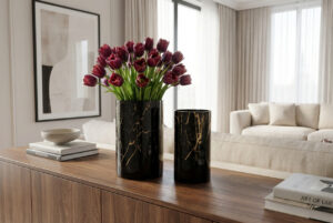 Cilinder Vaas | Zwart & Bladgoud | 20 & 24cm