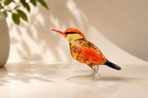 Glazen oranje vogel | Glazen Dieren Beeldjes  | 10cm